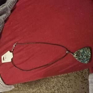 Teal Pendant Necklace with Black Cord